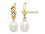 14K Yellow Gold Freshwater Cultured Rice Pearl 5-6mm Dangle Earrings
